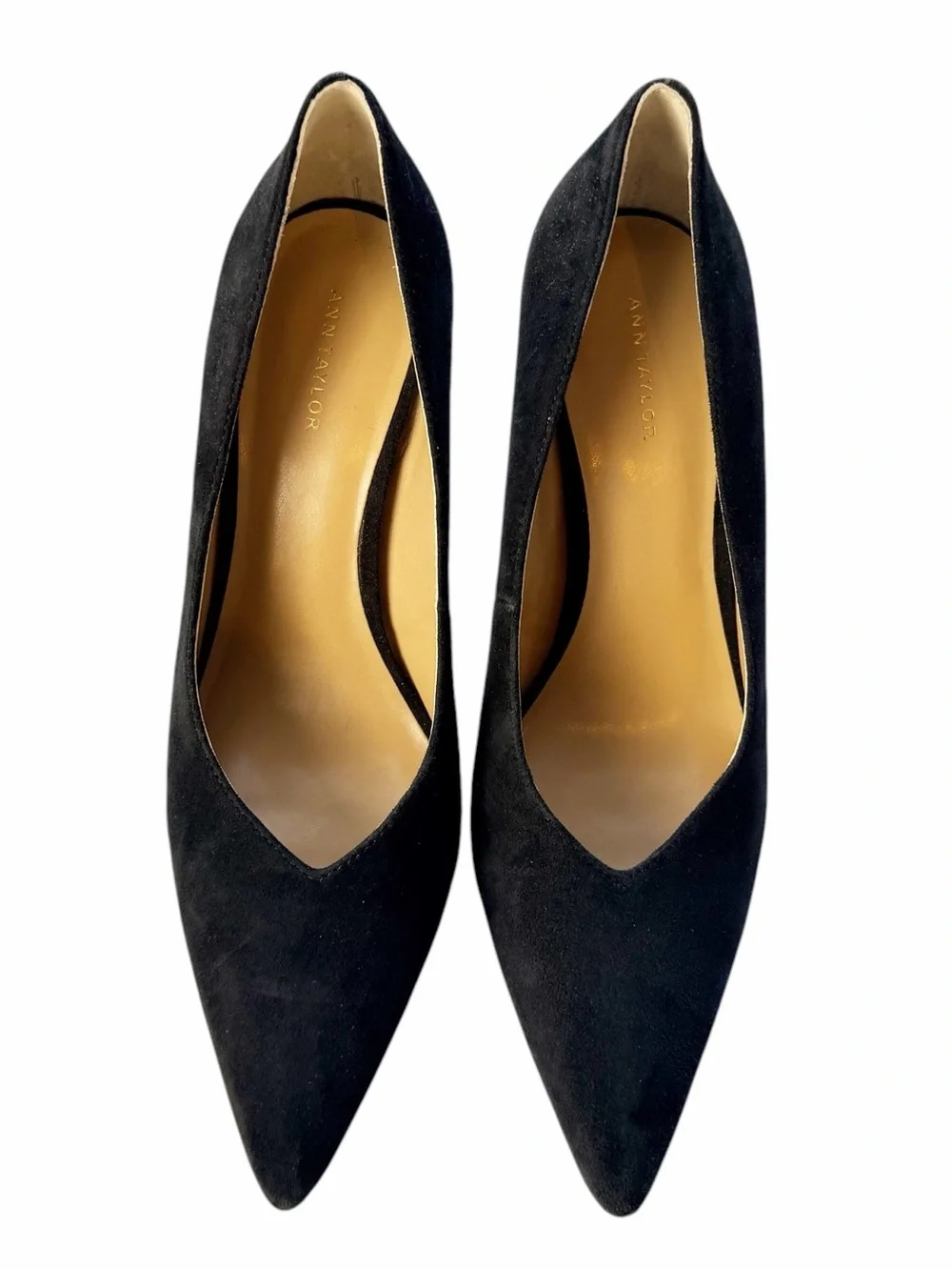 Ann Taylor Classic Black Pointy Toe Leather Suede Pump Heels Size 7